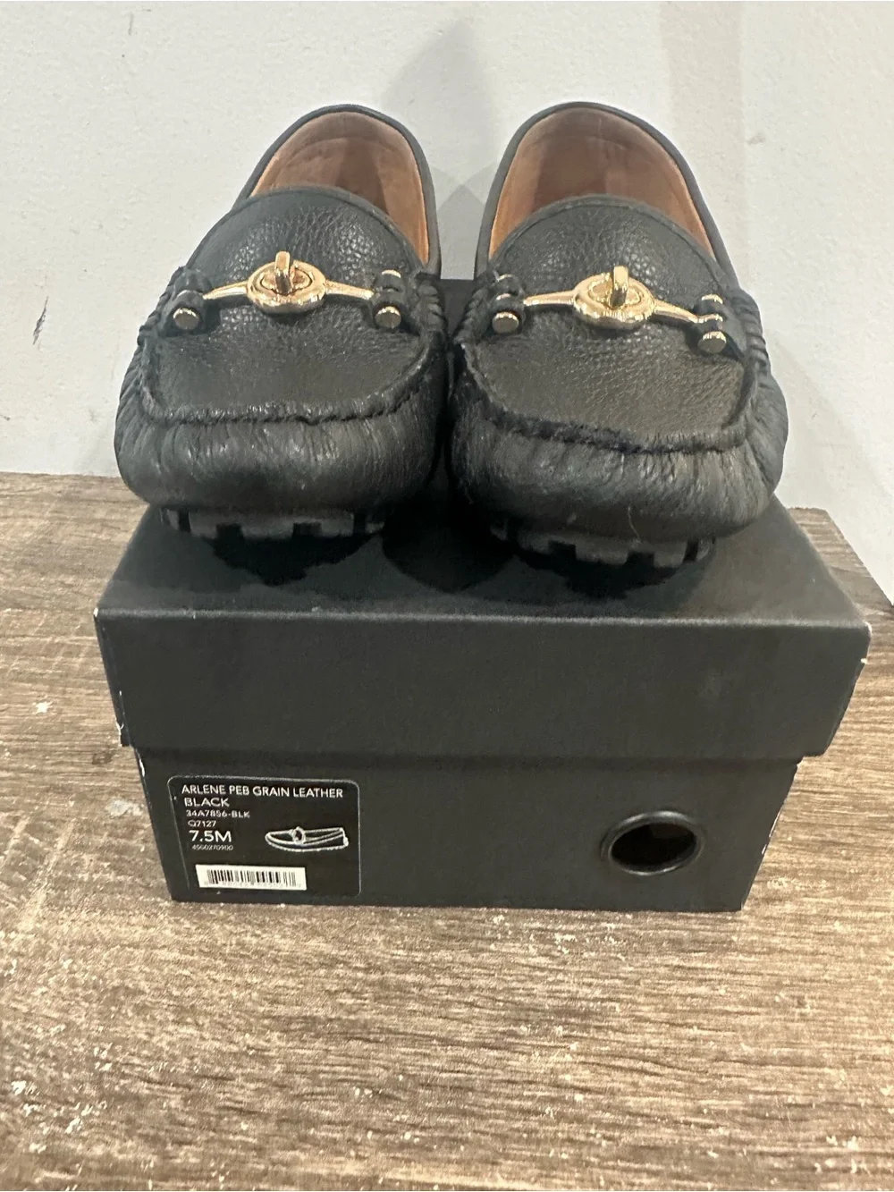 Coach Black Leather Men's Loafers with Gold Bit